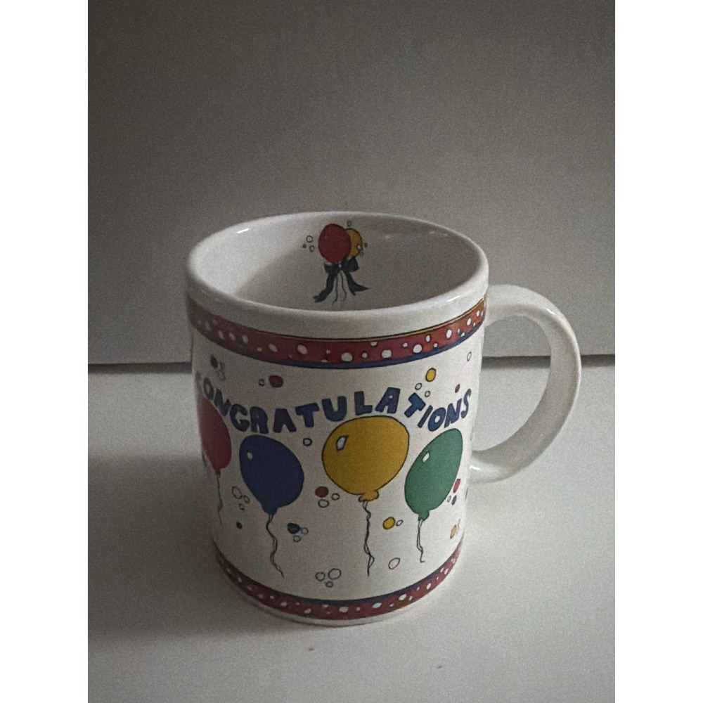 Vintage 1991 Flowers Inc Balloons Congratulations Coffee Mug White Ceramic 36596